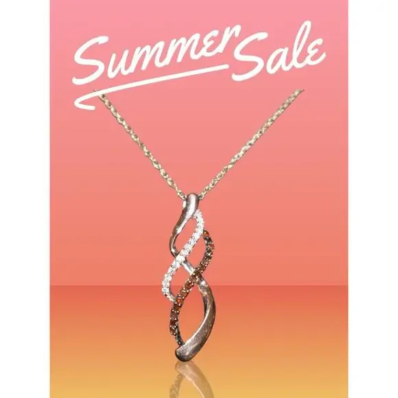 Orange White Diamond Double Infinity Pendant Necklace 10k Rose Gold 18in chain